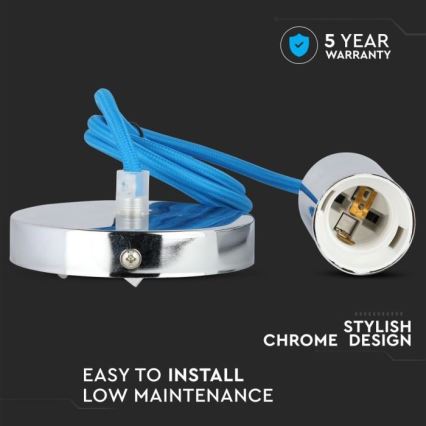 Kabl za napajanje 1xE27/60W/230V plava/sjajni krom