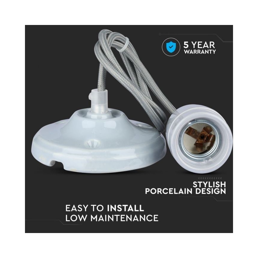 Kabl za napajanje 1xE27/60W/230V sivo/porcelan