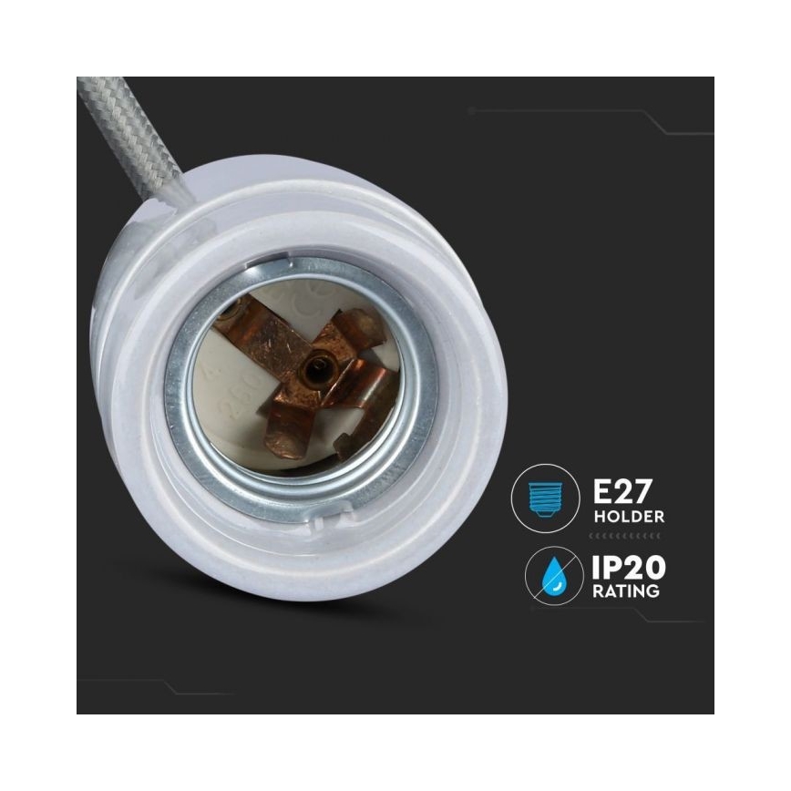 Kabl za napajanje 1xE27/60W/230V sivo/porcelan