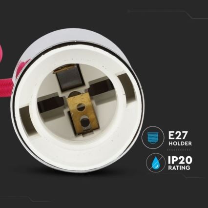 Kabl za napajanje 1xE27/60W/230V tamno roze/sjajni krom