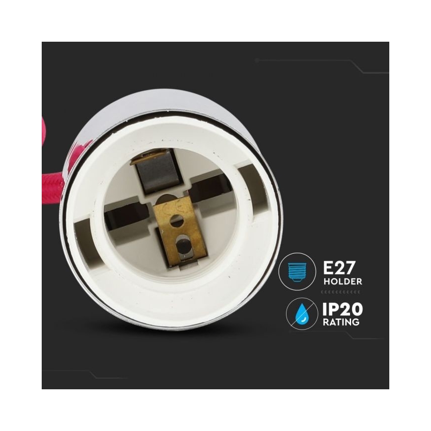 Kabl za napajanje 1xE27/60W/230V tamno roze/sjajni krom