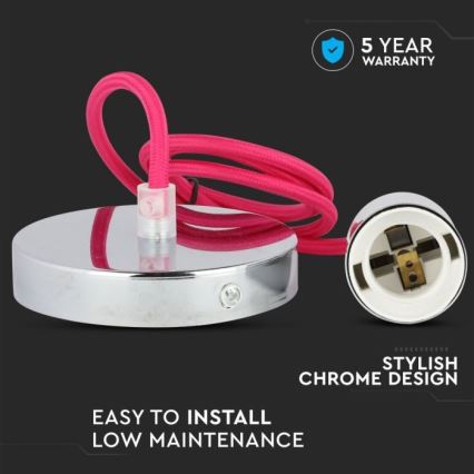 Kabl za napajanje 1xE27/60W/230V tamno roze/sjajni krom