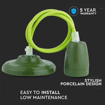Kabl za napajanje 1xE27/60W/230V zelena/porcelan