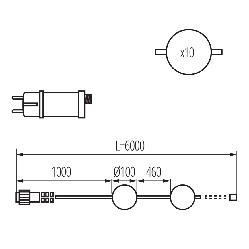 LED Spoljašnji dekorativni lanac GERLANDA STONO 10xLED/10W/230V 6m IP67