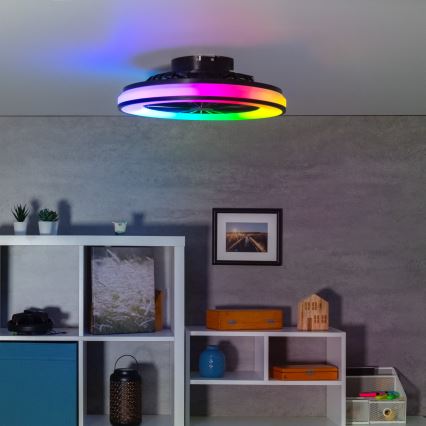 LED RGBW Prigušiva plafonjera sa ventilatorom PLAVE LED/48W/230V 3000/4000/6500K + Daljinski upravljač