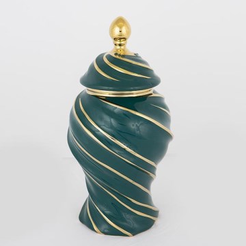 Keramička doza 35x18,5 cm zlatna/zelena