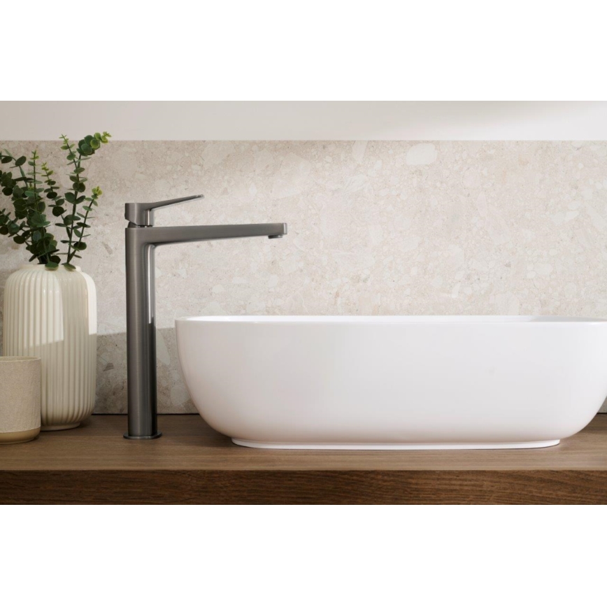 KFA Armatura 4522-712-61 - Slavina za umivaonik + odliv MALAGA 30,3 cm metalno siva