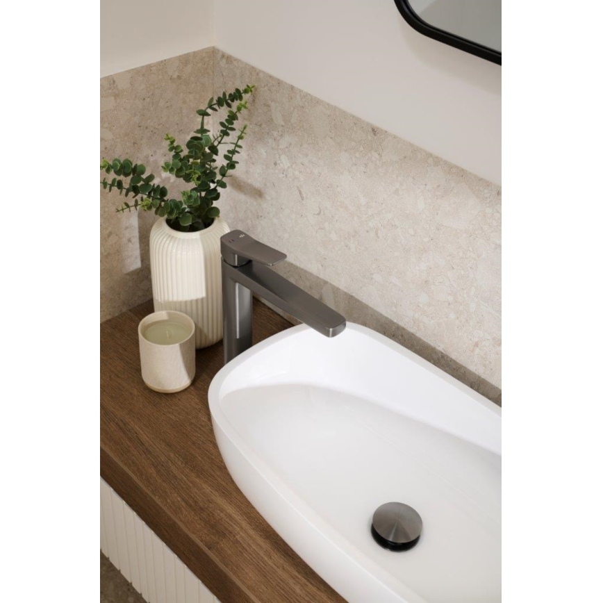 KFA Armatura 4522-712-61 - Slavina za umivaonik + odliv MALAGA 30,3 cm metalno siva