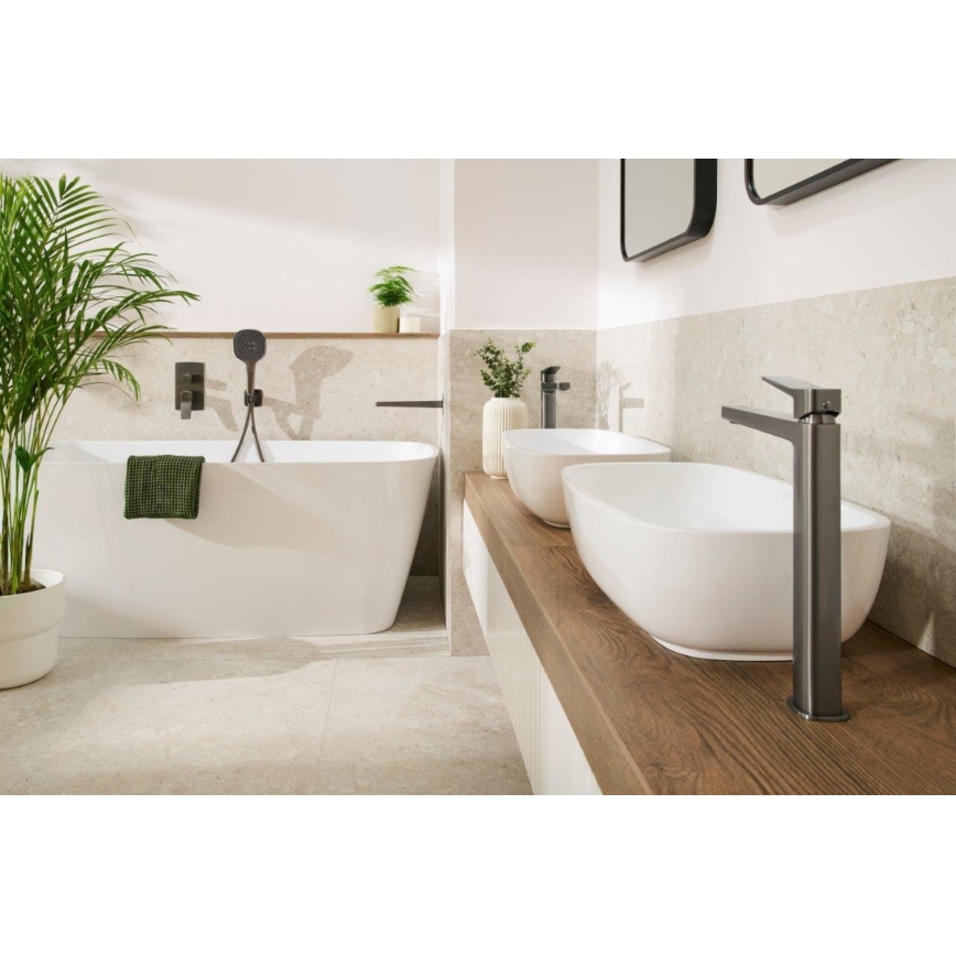 KFA Armatura 4522-712-61 - Slavina za umivaonik + odliv MALAGA 30,3 cm metalno siva