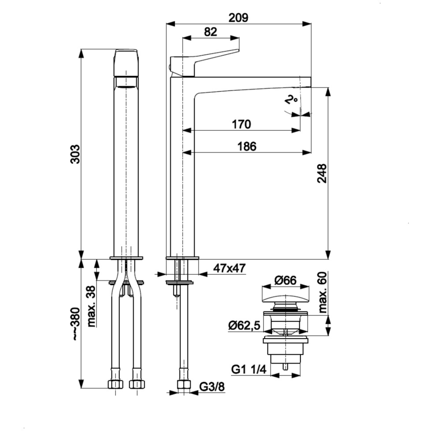 KFA Armatura 4522-712-81 - Baterija za umivaonik + izljev MALAGA 30,3 cm crna