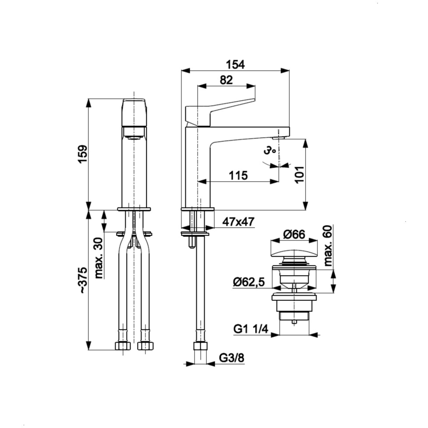 KFA Armatura 4522-815-61 - Slavina za umivaonik + odtok MALAGA 15,9 cm, metalno siva
