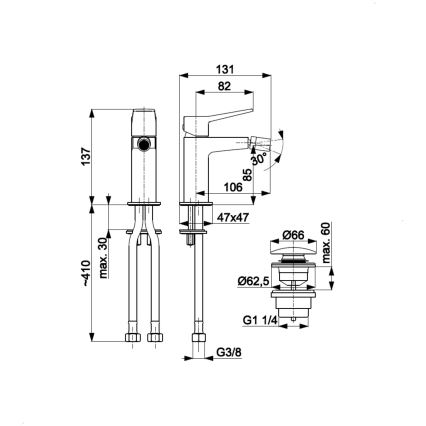KFA Armatura 4527-015-00 - Bide baterija MALAGA sa klik-klak ventilom, sjajni hrom