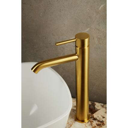 KFA Armatura 5032-612-31 - Slavina za lavabo + gornji deo sifona sa prelivom MOZA 33 cm zlatna