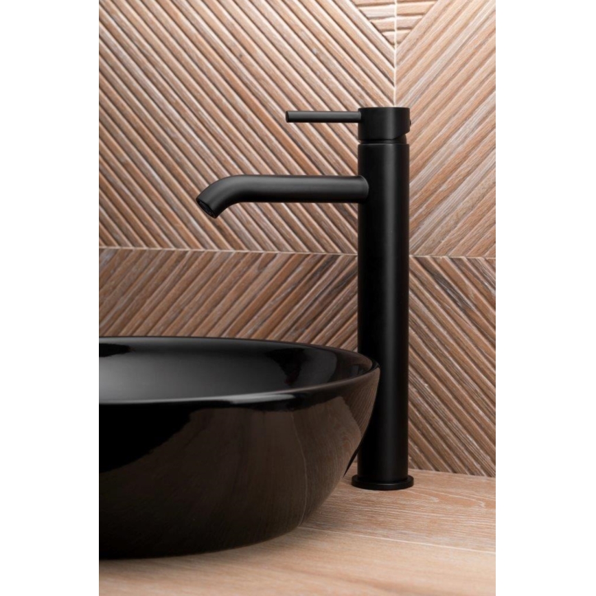 KFA Armatura 5032-612-81 - Slavina za lavabo + gornji deo sifona sa prelivom MOZA 33 cm matirana crno