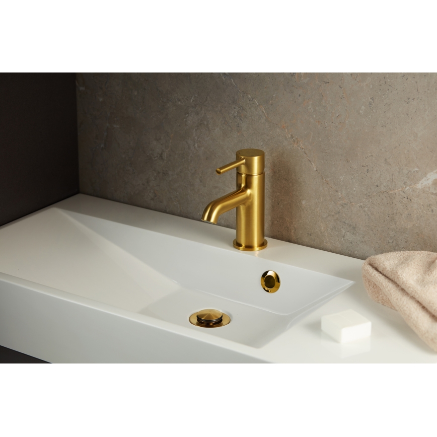 KFA Armatura 5032-815-31 - Slavina za lavabo + gornji deo sifona sa prelivom MOZA 15,2 cm zlatna