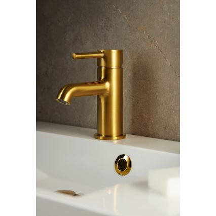 KFA Armatura 5032-815-31 - Slavina za lavabo + gornji deo sifona sa prelivom MOZA 15,2 cm zlatna