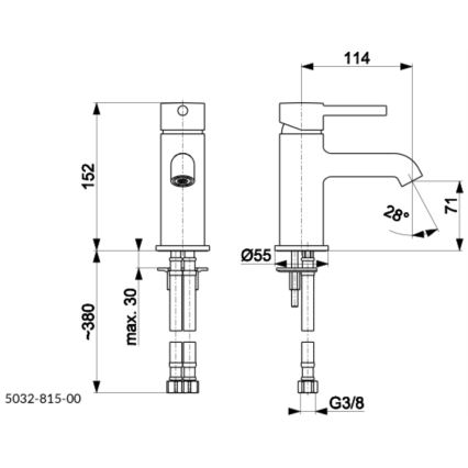 KFA Armatura 5032-815-81 - Slavina za umivaonik + odliv sa prelivom MOZA 15,2 cm mat crna