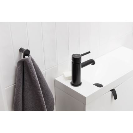 KFA Armatura 5032-815-81 - Slavina za lavabo + gornji deo sifona sa prelivom MOZA 15,2 cm matirana crno