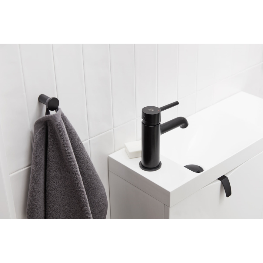 KFA Armatura 5032-815-81 - Slavina za lavabo + gornji deo sifona sa prelivom MOZA 15,2 cm matirana crno