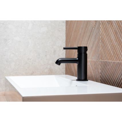KFA Armatura 5032-815-81 - Slavina za lavabo + gornji deo sifona sa prelivom MOZA 15,2 cm matirana crno