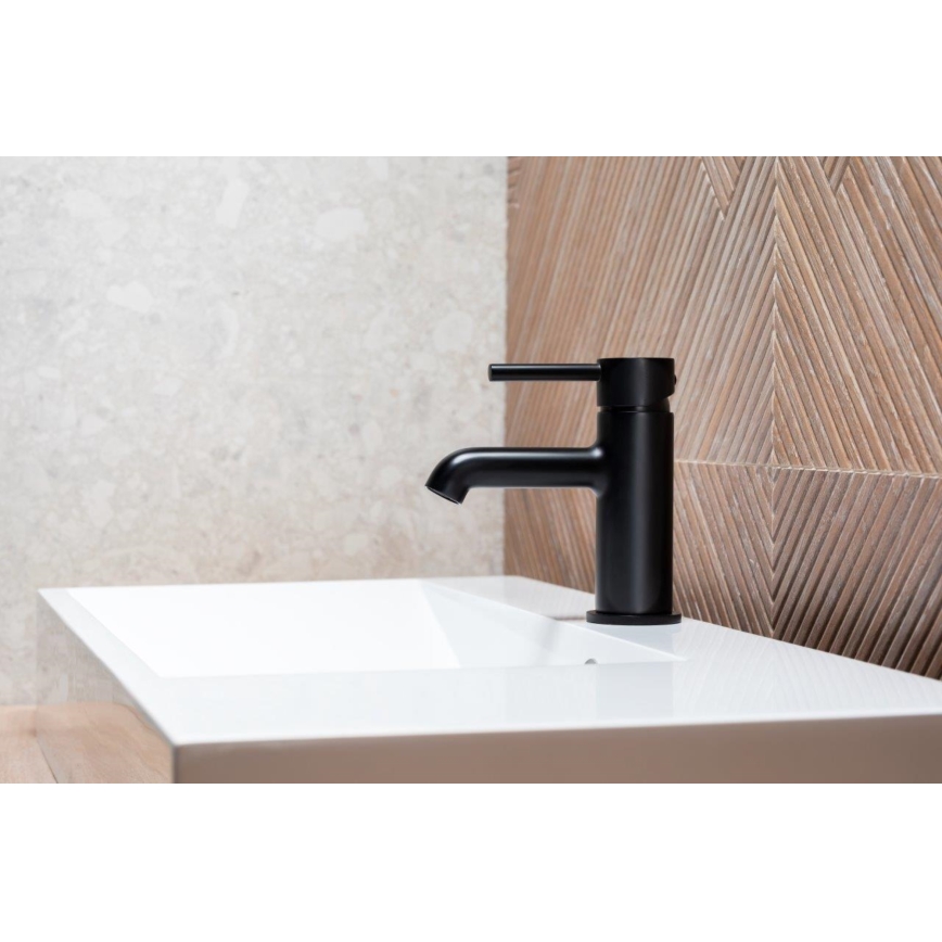 KFA Armatura 5032-815-81 - Slavina za lavabo + gornji deo sifona sa prelivom MOZA 15,2 cm matirana crno