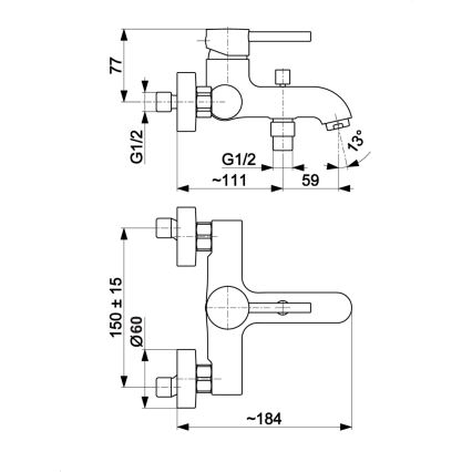 KFA Armatura 5034-010-00 - Baterija za kadu MOZA, sjajni hrom