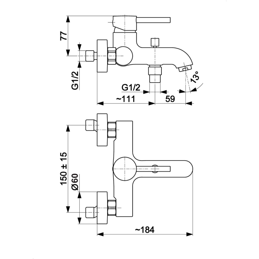 KFA Armatura 5034-010-00 - Baterija za kadu MOZA, sjajni hrom