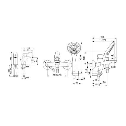 KFA Armatura 5241-003-00 - Set za kadu sa mešalicom + Mešalica za lavabo MORRIS sjajni krom
