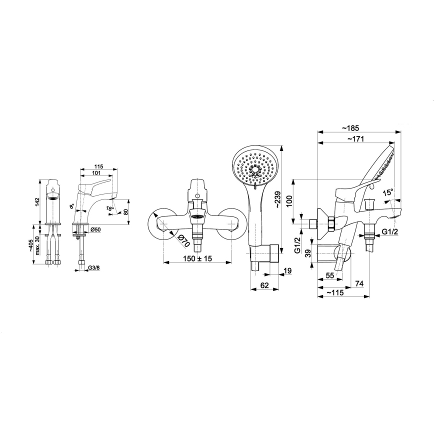 KFA Armatura 5241-003-00 - Set za kadu sa mešalicom + Mešalica za lavabo MORRIS sjajni krom