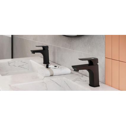 KFA Armatura 5532-815-81 - Slavina za lavabo + gornji deo sifona sa prelivom MOKAIT 13,9 cm mesing/matirana crno