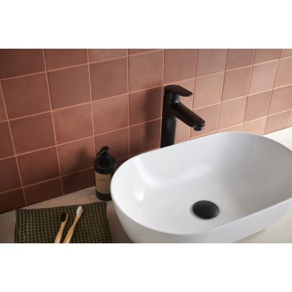 KFA Armatura 5552-712-81 - Slavina za lavabo + gornji deo sifona sa prelivom OTAVA 30,2 cm matirana crno