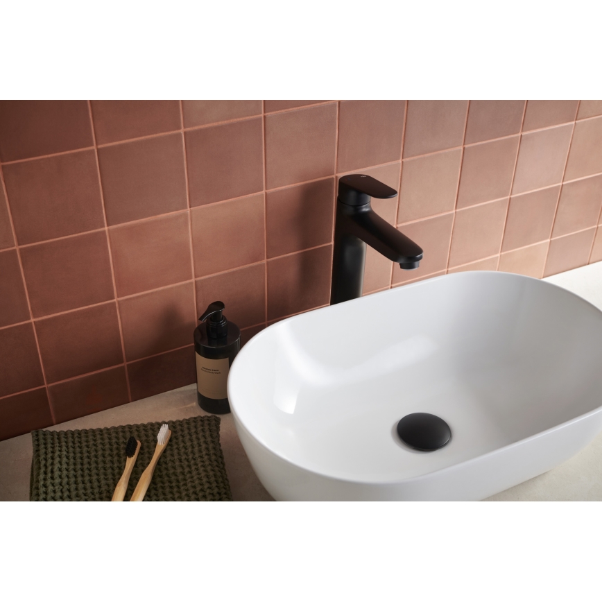 KFA Armatura 5552-712-81 - Slavina za lavabo + gornji deo sifona sa prelivom OTAVA 30,2 cm matirana crno