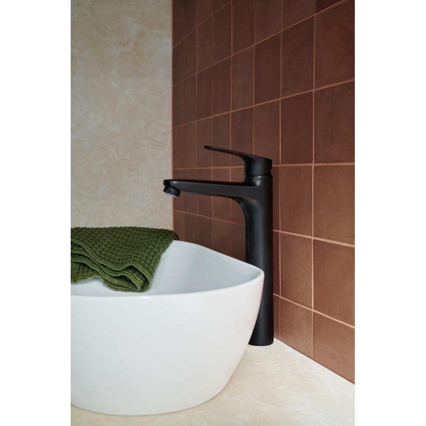 KFA Armatura 5552-712-81 - Slavina za lavabo + gornji deo sifona sa prelivom OTAVA 30,2 cm matirana crno