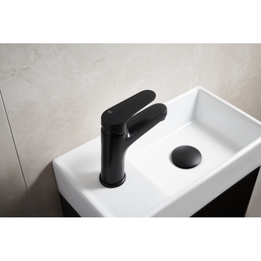 KFA Armatura 5552-815-81 - Slavina za lavabo + gornji deo sifona sa prelivom OTAVA 15 cm matirana crno
