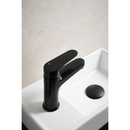KFA Armatura 5552-815-81 - Slavina za lavabo + gornji deo sifona sa prelivom OTAVA 15 cm matirana crno