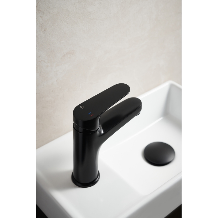 KFA Armatura 5552-815-81 - Slavina za lavabo + gornji deo sifona sa prelivom OTAVA 15 cm matirana crno