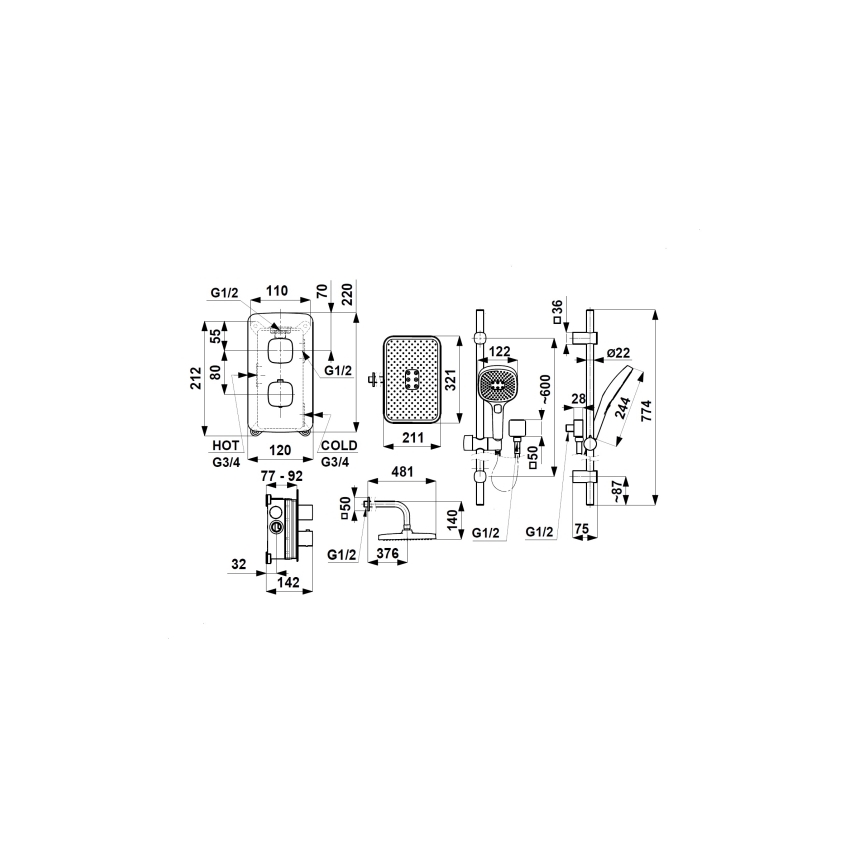 KFA Armatura 5759-301-34 - Tuš komplet sa termostatskom podžbuknom baterijom MALAGA, roze zlato
