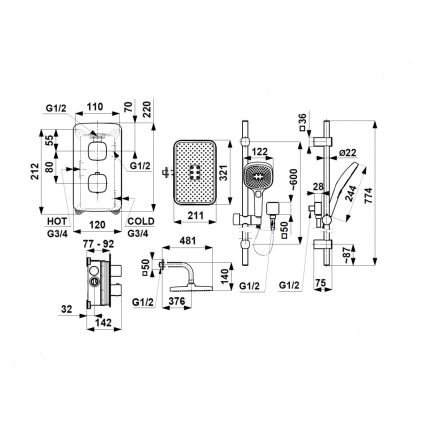 KFA Armatura 5759-301-61 - Tuš komplet sa termostatskom podžbuknom baterijom MALAGA metalik siva