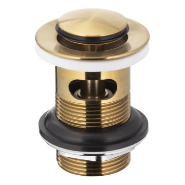 KFA Armatura 660-354-31 - Odliv za umivaonik sa preljevom i CLICK-CLACK zatvaračem, prečnik 6,2 cm, mesing/brušeno zlato