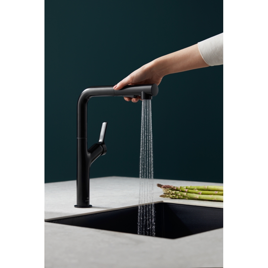KFA Armatura 6623-220-81 - Slavina za sudoperu sa izvlačivom ručnom prskalicom DUERO DESIGN, nerđajući čelik/mat crna
