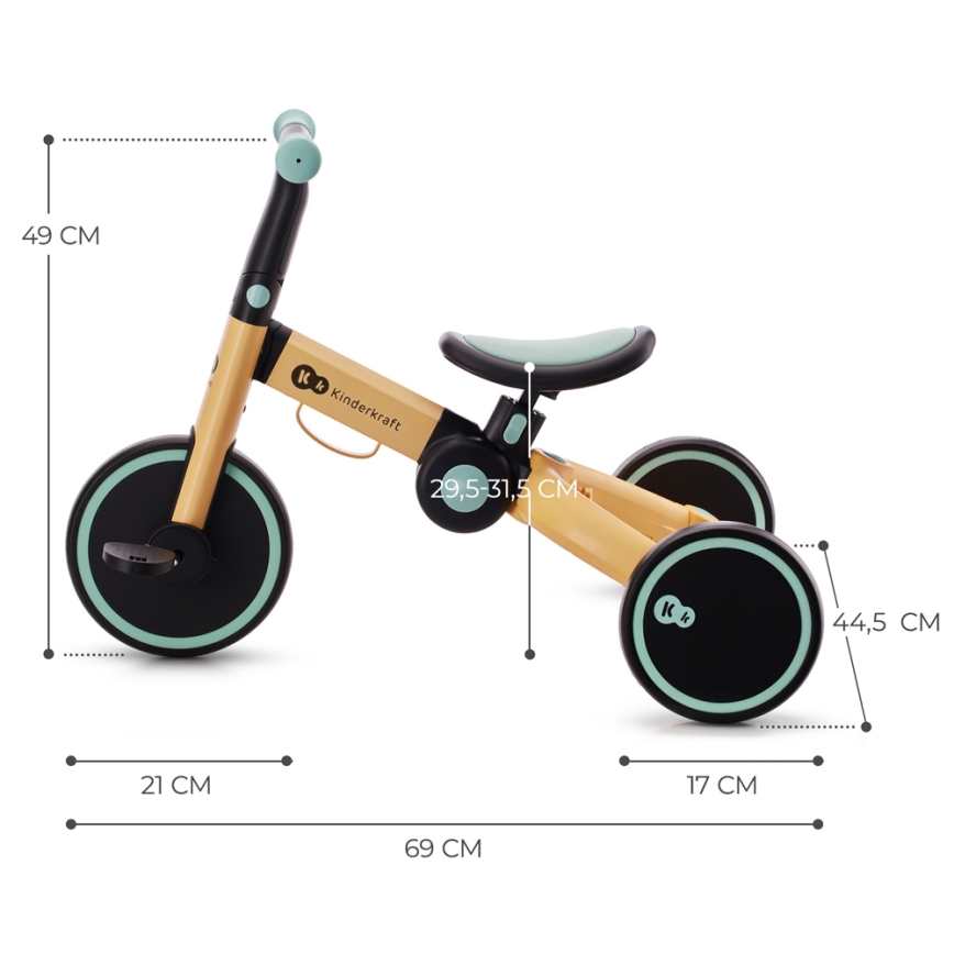 KINDERKRAFT - Dečija bicikl guralica 3u1 4TRIKE žuta/menta