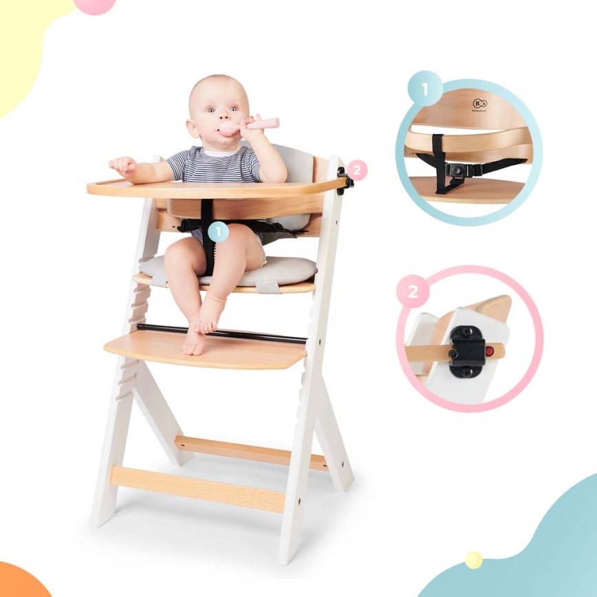 KINDERKRAFT - Dečija stolica za hranjenje ENOCK sa tapaciranim sedištem, siva/bela