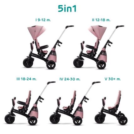 KINDERKRAFT - Dečiji tricikl 5 u 1 EASYTWIST ružičasta/crna