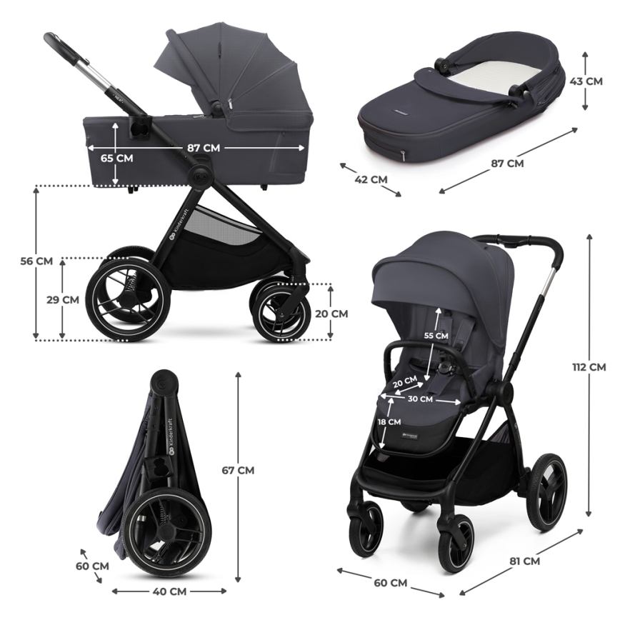 KINDERKRAFT - Kombinovana kolica 2u1 NEA 2 Dark grey