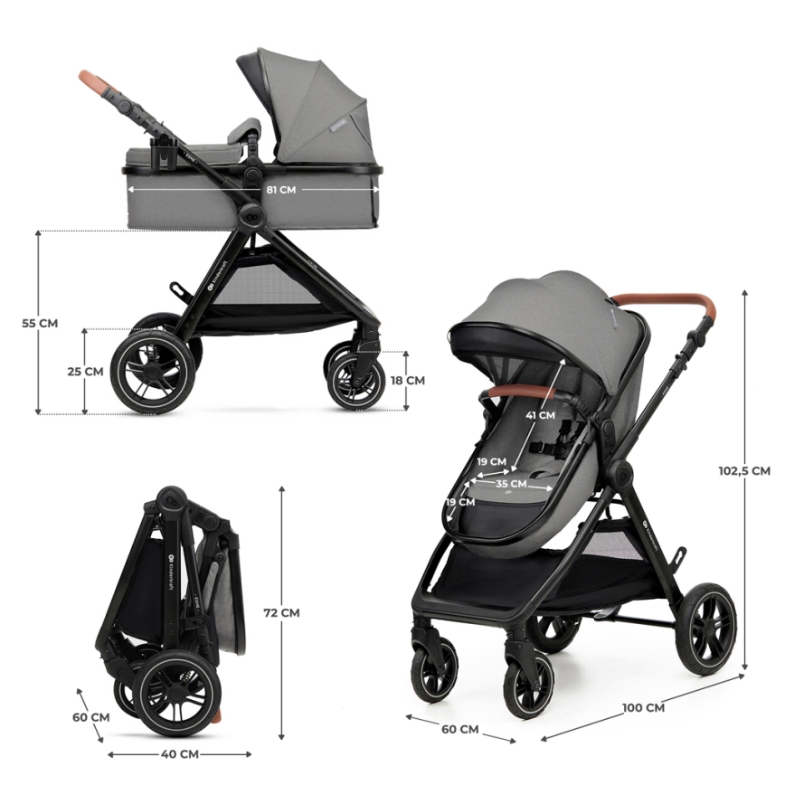 KINDERKRAFT - Kombinovana kolica 3u1 ESME Moonlight grey + auto sedište MINK PRO