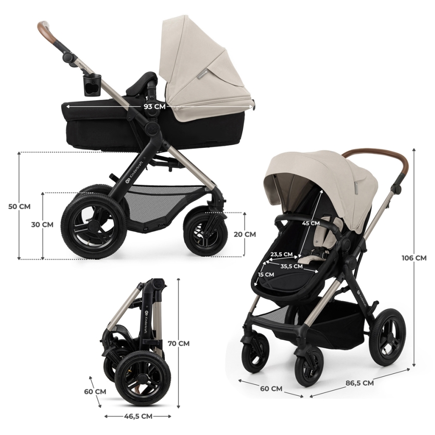 KINDERKRAFT - Kombinovana kolica 3u1 MOOV 2 AIR Moonlight grey + auto sedište MINK PRO