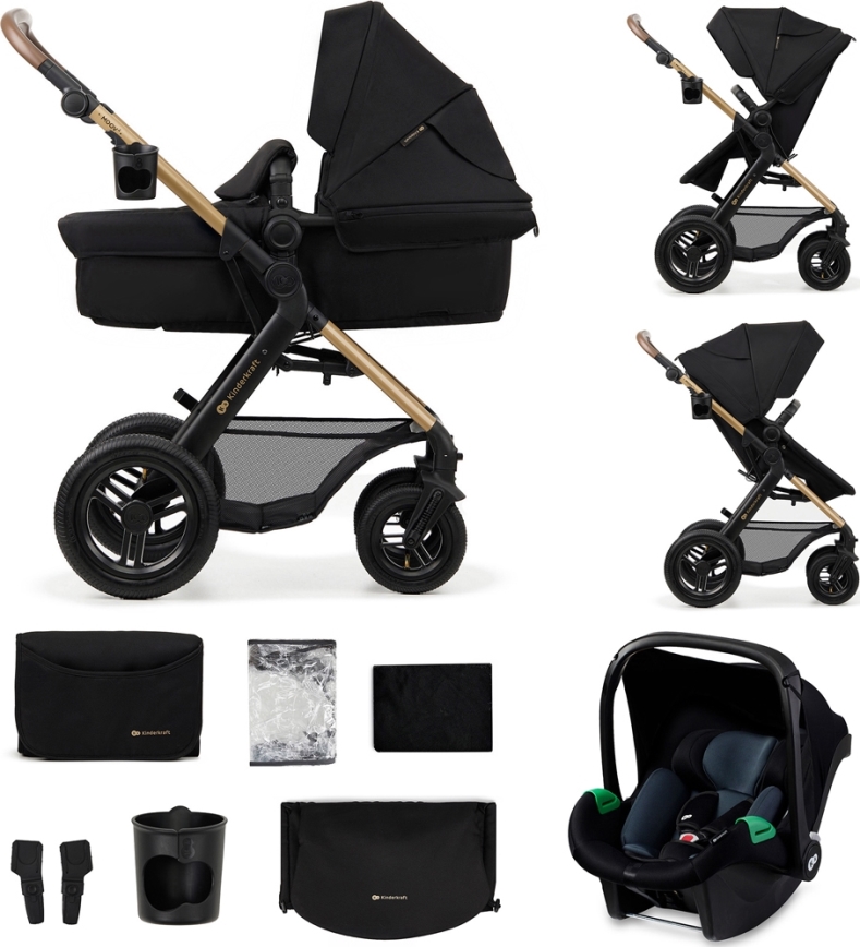 KINDERKRAFT - Kombinovana kolica 3u1 MOOV 2 AIR Pure black + auto sedište MINK PRO
