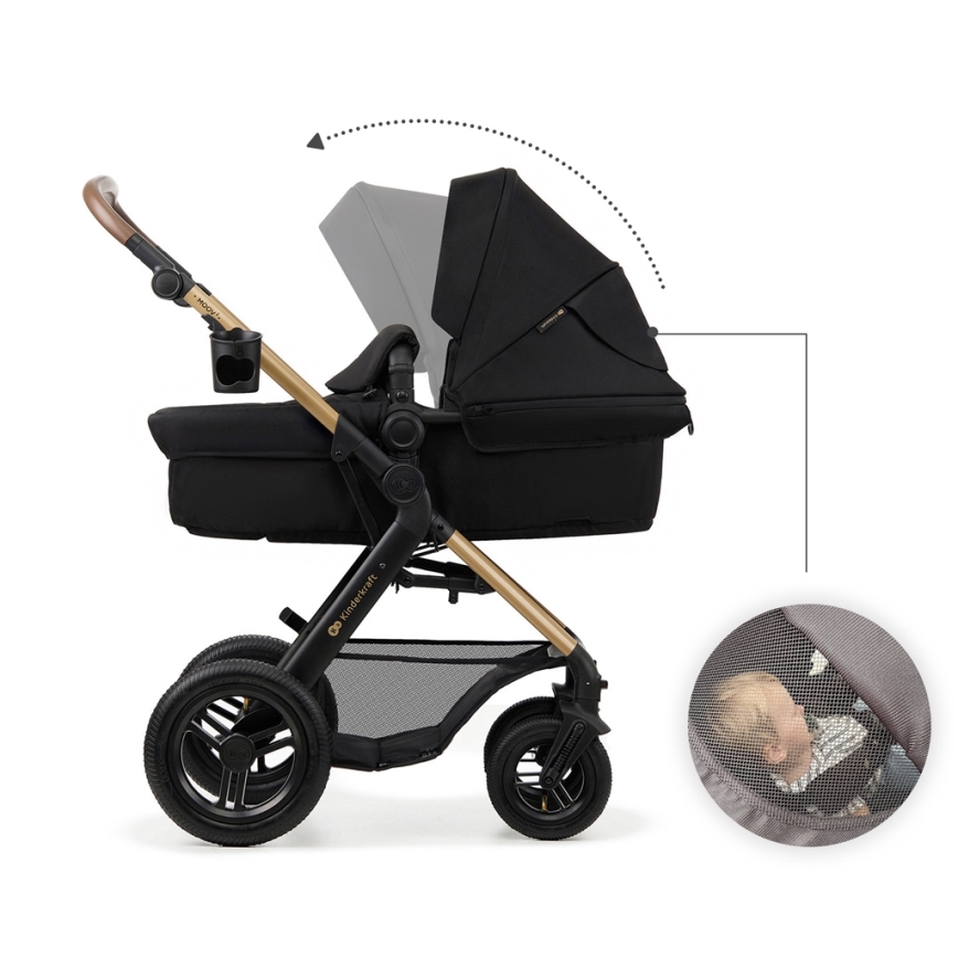KINDERKRAFT - Kombinovana kolica 3u1 MOOV 2 AIR Pure black + auto sedište MINK PRO