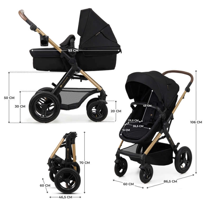 KINDERKRAFT - Kombinovana kolica 3u1 MOOV 2 AIR Pure black + auto sedište MINK PRO