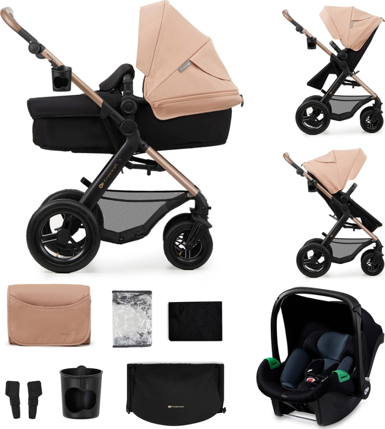 KINDERKRAFT - Kombinovana kolica 3u1 MOOV 2 AIR Sand beige + auto sedište MINK PRO